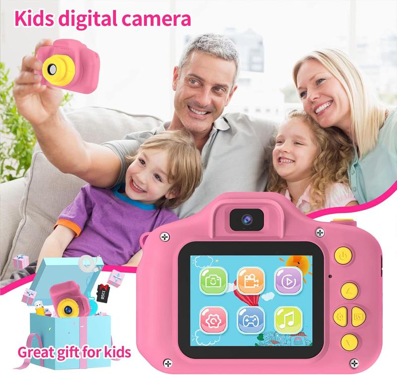 Kids Camera for Boys Girls - 2 Inch IPS Children Camera for Kids 1080P Video Camcorder Toddler Camera Birthday Gifts for 6 7 8 9 10 11 12Year Old Girls Boys with SD Card (Pink) Cable Charging