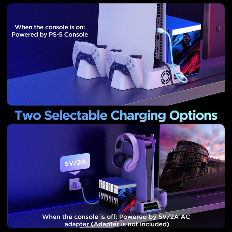 YOGES PS5 Cooling Station with Temperature Sensor 2H Fast PS5 Dual Controller Charger Station PS5 Cooling Stand Console Smartphone