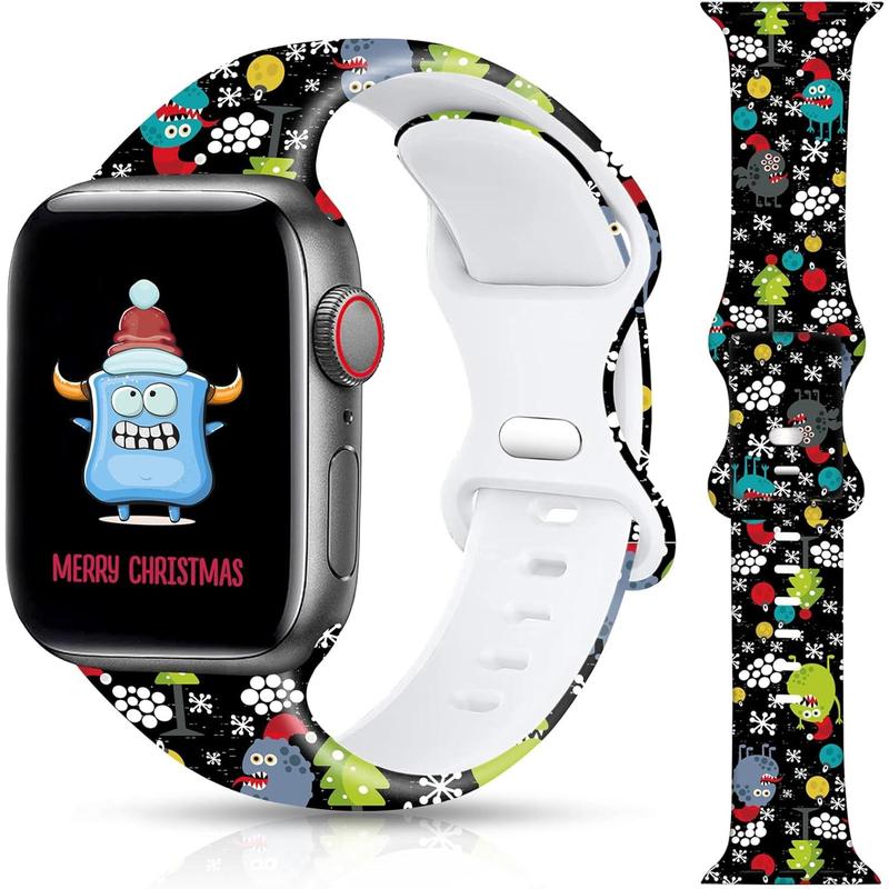 Christmas Halloween Watch Band Compatible with Apple Watch Band 38mm 40mm 41mm 42mm 44mm 45mm 49mm iWatch Ultra SE Series 9 8 7 6 5 4 3 2 1, Christmas Halloween Soft Silicone Sport Replacement Strap Band for Girls Accessories Wearable