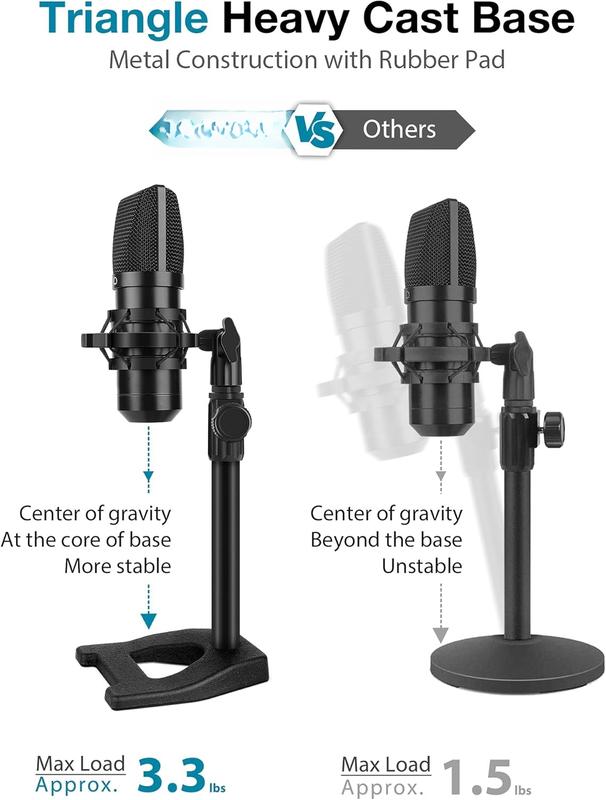 Desktop Microphone Stand, Mic Stand Desk Table with Weighted Base Shock Mount Mic Clip 3 8