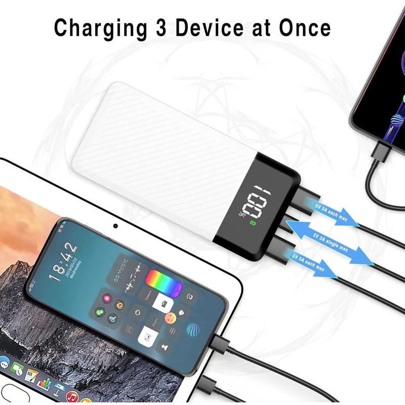 2024 New Portable Charger,10000mAh Power Bank with LED Digital Display,2 USB 1Type-C PD 37W 5V3A Qc3.0 Fast Charging Power Bank