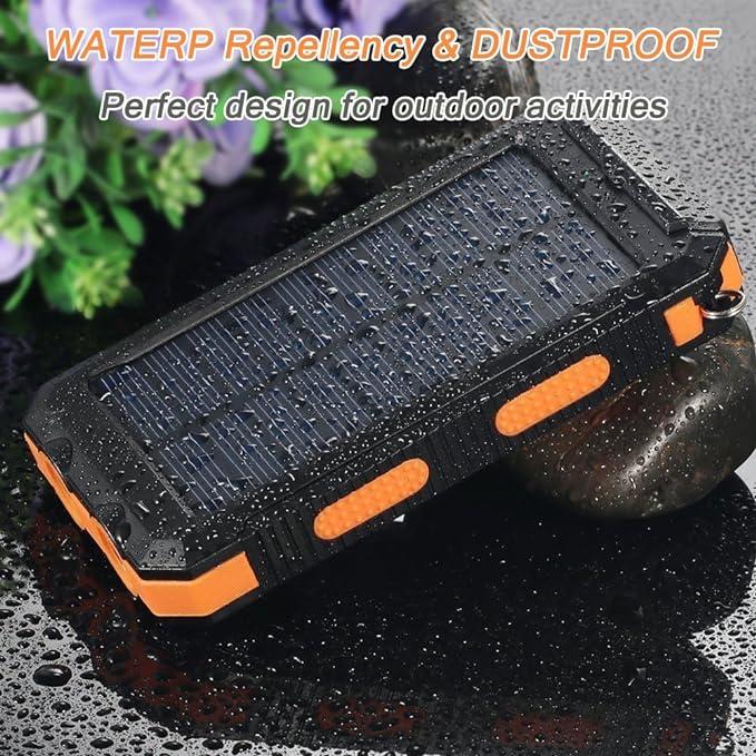 Portable Solar Power Bank 10000mAh, Waterproof Backup Battery Pack with Dual USB 5V Outputs & LED Flashlights, Ideal for Outdoor Camping and Travel, Compatible with All Phones Accessories Smartphone