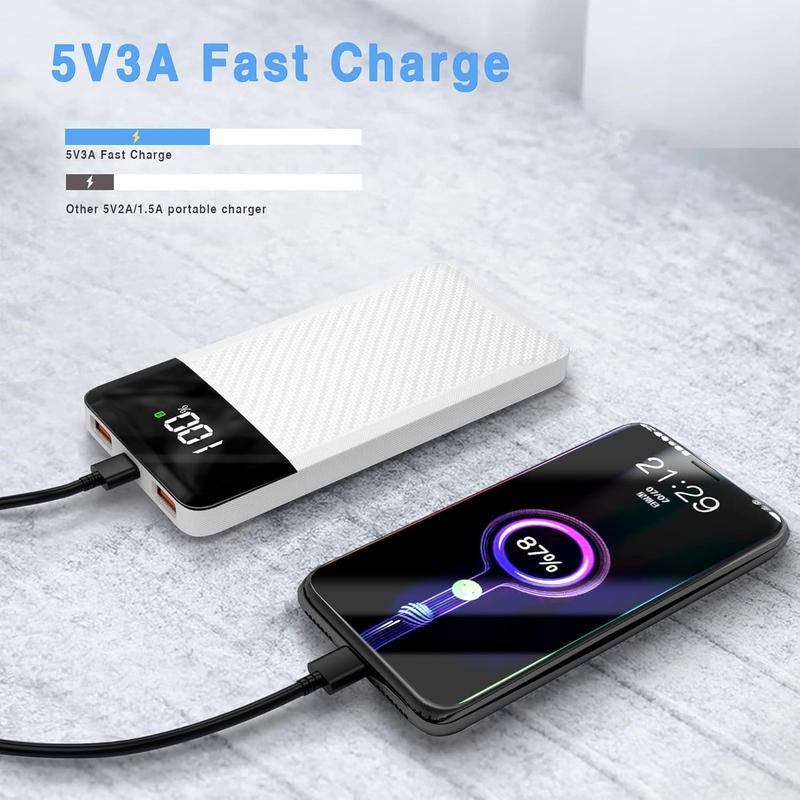 2024 New Portable Charger,10000mAh Power Bank with LED Digital Display,2 USB 1Type-C PD 37W 5V3A Qc3.0 Fast Charging Power Bank