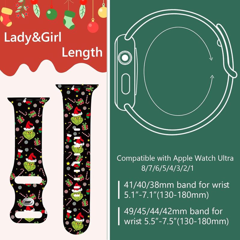 Christmas Halloween Watch Band Compatible with Apple Watch Band 38mm 40mm 41mm 42mm 44mm 45mm 49mm iWatch Ultra SE Series 9 8 7 6 5 4 3 2 1, Christmas Halloween Soft Silicone Sport Replacement Strap Band for Girls Accessories Wearable