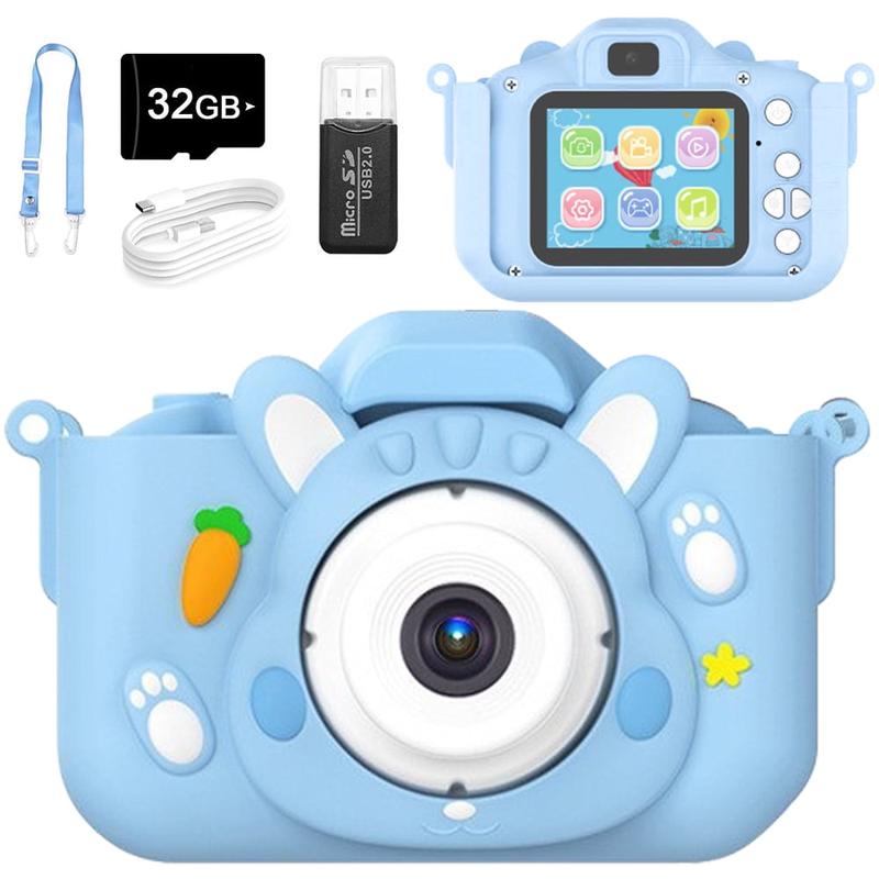 Cute Rabbit Kids Selfie Camera Toy: HD 1080 Digital Camcorder for Ages 3-12 – Includes 32GB TF Card – Ideal Christmas & Birthday Gift