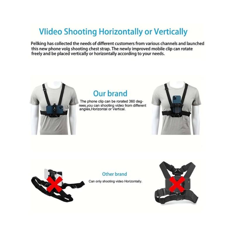 1pc Chest Strap Mobile Phone Live Streaming Suit With Gopro 11 10 9 Action Camera Aee And 360 Rotation Mobile Phone Clip