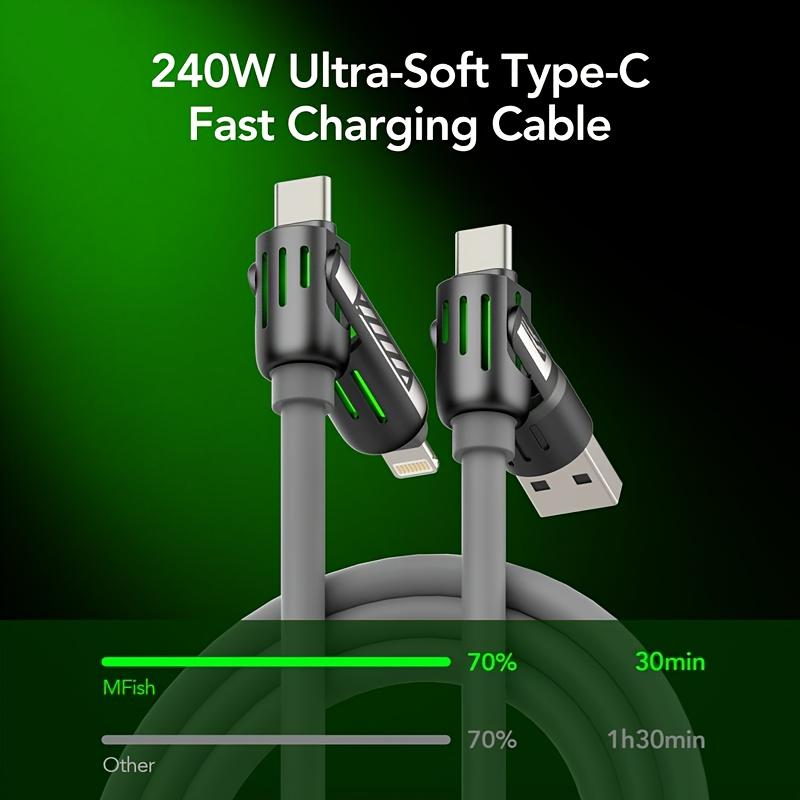 4-in-1 USB C Cable, Max 240W Multi-USB C Charger Combination for Fast Charging and Data Transfer, PD Fast Charging Silicone Data Transfer Cable