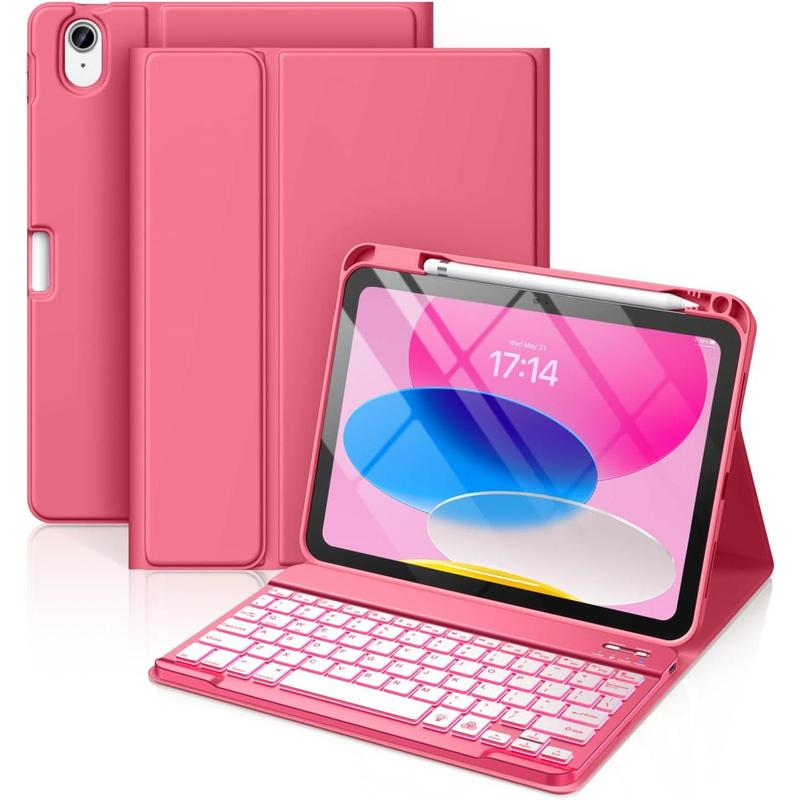 iPad 10th Generation Case with Keyboard Colors Backlit Wireless Detachable Folio Keyboard Cover with Pencil Holder Accessories Computer Tablet Android