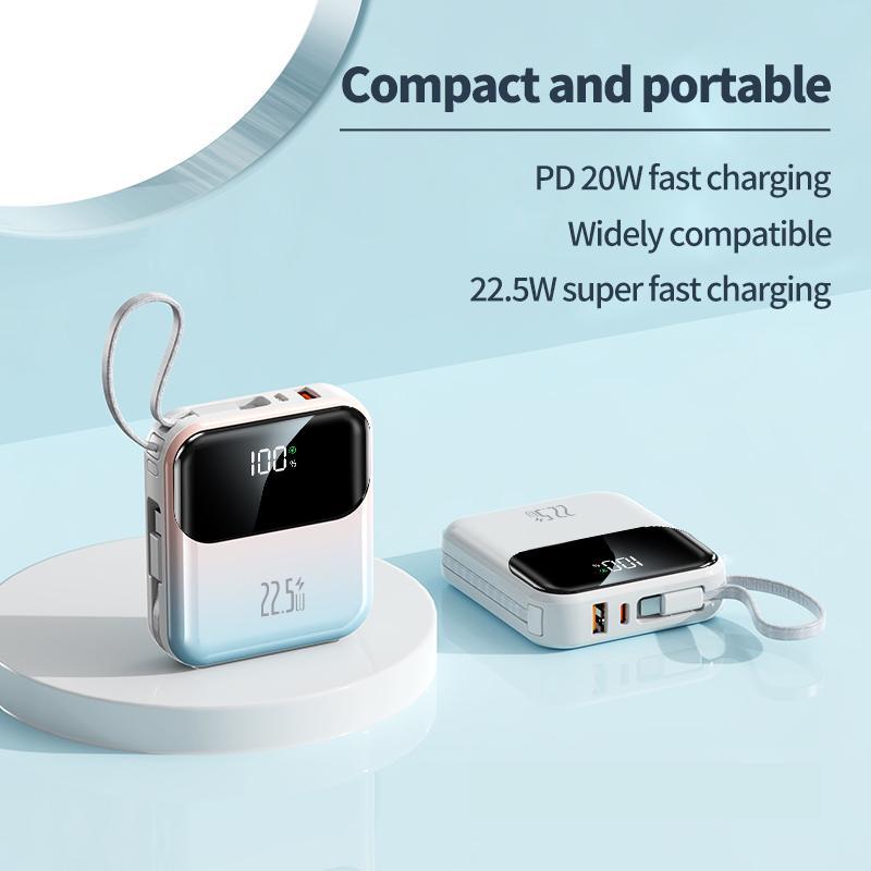 10000mAh 22.5W Super Fast Charging Power Bank, Portable Mini Power Bank with Built-in Cable, Smart Digital Display Mobile Charger for iPhone & Android