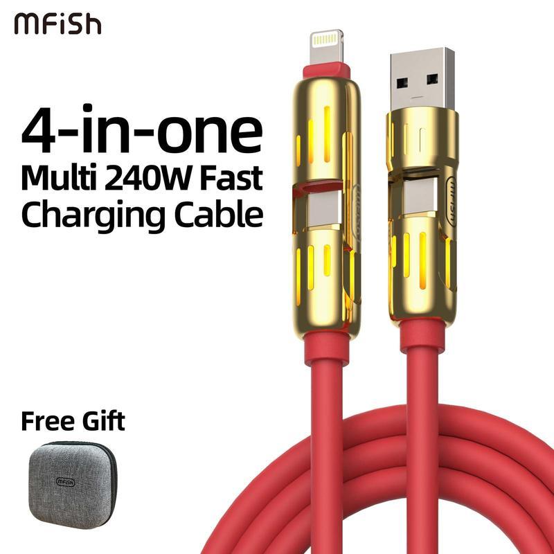 MFish 4-in-1 Multi USB Charging Cable with USB A,Type C, Lightning -MAX 240W Fast Charging & Data Sync for iPhone 16 15, iPad Pro, Samsung & Laptops  Smartphone Charger