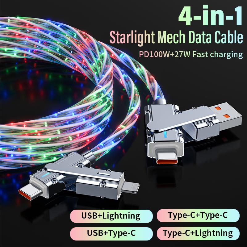 4 in 1 USB C 240W Charging Cable, USB C to C Multi Fast Type C Charging Cable with Light,for iPhone 15,14,13,Samsung S24 23 22,LG,Google,Tablet. Mobile Smartphone Cellphone Electronic Charger Mobile Smartphone