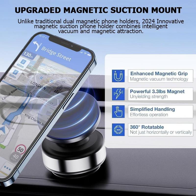 Car Phone Holder, 15W Magnetic Wireless Car Charger, Dashboard Cellphone Holder for iPhone 16 15 14 13 12, Fast Charging