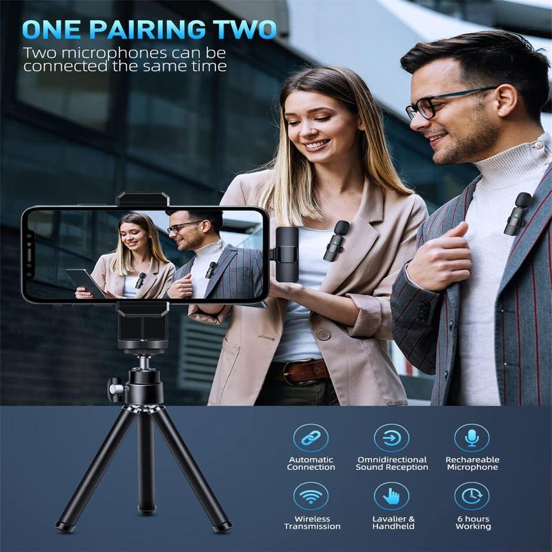 2024 Professional Wireless Lavalier Microphone for iPhone, iPad, Android - 2Pcs Cordless Omnidirectional Condenser Recording Mic with USB-C for Interview, Video, Podcast, , TikTok