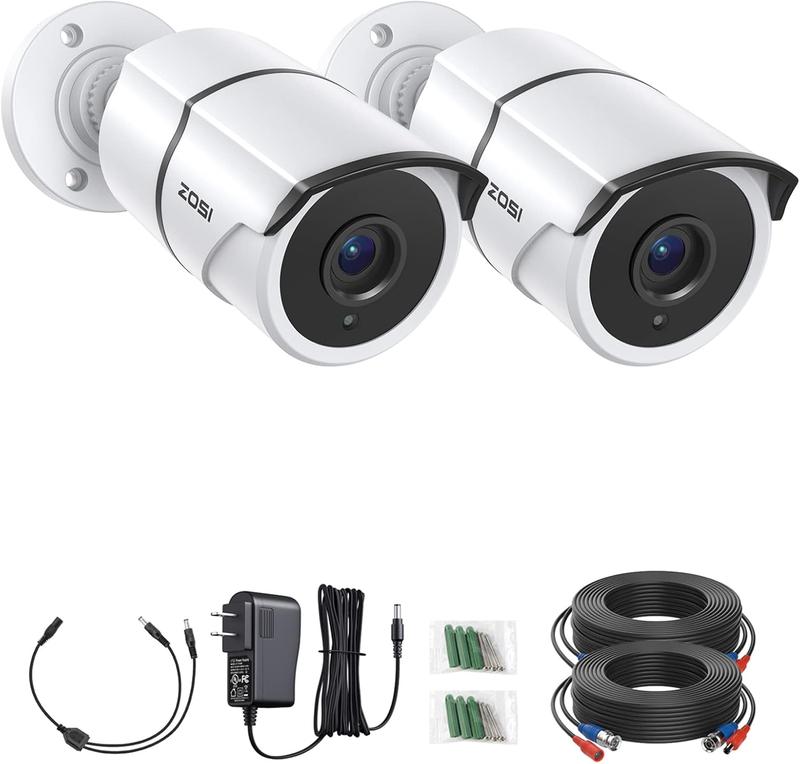 ZOSI 2 Pack 1080P Home Security Cameras with Audio Recording,Built-in Microphone,1920TVL 2.0MP HD-TVI Surveillance Cameras with 120ft IR Night Vision,Waterproof Surveillance Bullet CCTV Camera System Car camera