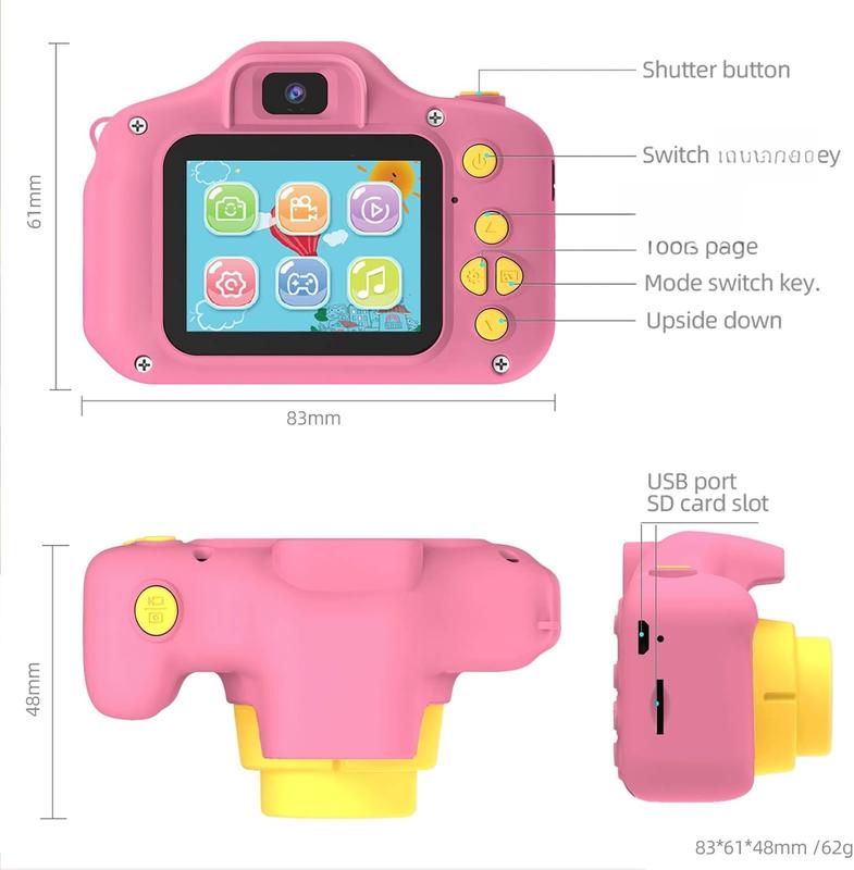 Kids Camera for Boys Girls - 2 Inch IPS Children Camera for Kids 1080P Video Camcorder Toddler Camera Birthday Gifts for 6 7 8 9 10 11 12Year Old Girls Boys with SD Card (Pink) Cable Charging