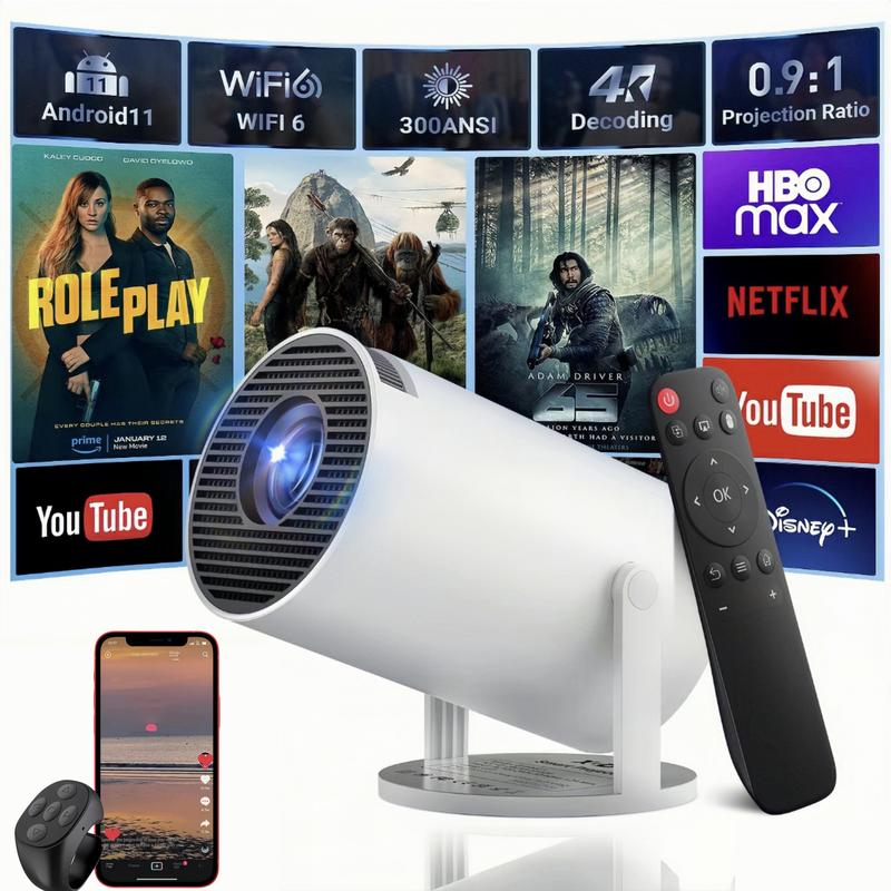 [Black Friday] Portable 4K HD Projector, WIFI6  Bluetooth5.0 Android TV 11.0,Auto Keystone Correction Video Projector,180°Rotatable Stand,Home & Outdoor Use,Black Friday,New Year gifts,Christmas (Comes with a phone selfie remote control as a gift)