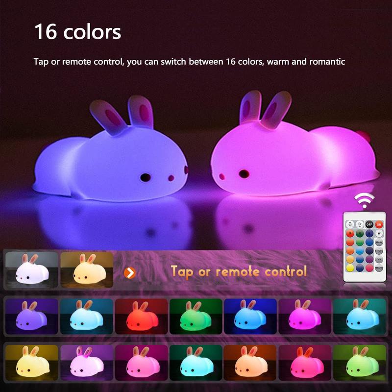 Cute Bunny Night Light, USB Rechargeable Kids Night Light, Warm White and 16 Colors Breathing Modes Led Animal Lights for Girls, Childrens, Toddler, Baby and Kids Christmas Gifts permanent outdoor lights