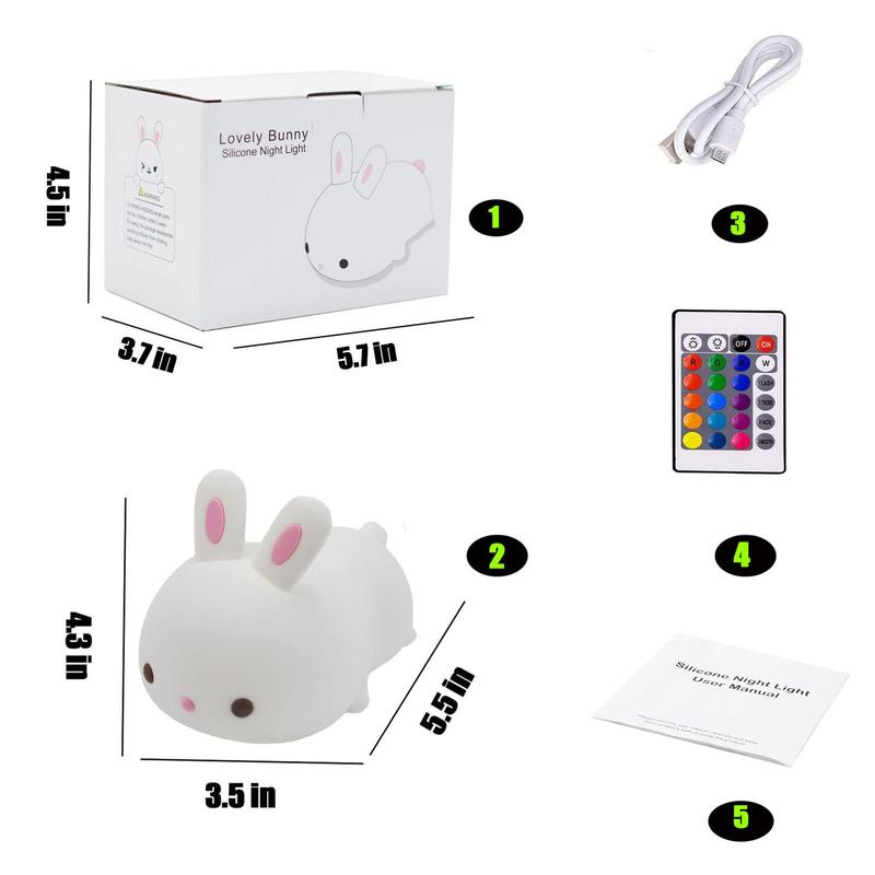 Cute Bunny Night Light, USB Rechargeable Kids Night Light, Warm White and 16 Colors Breathing Modes Led Animal Lights for Girls, Childrens, Toddler, Baby and Kids Christmas Gifts permanent outdoor lights