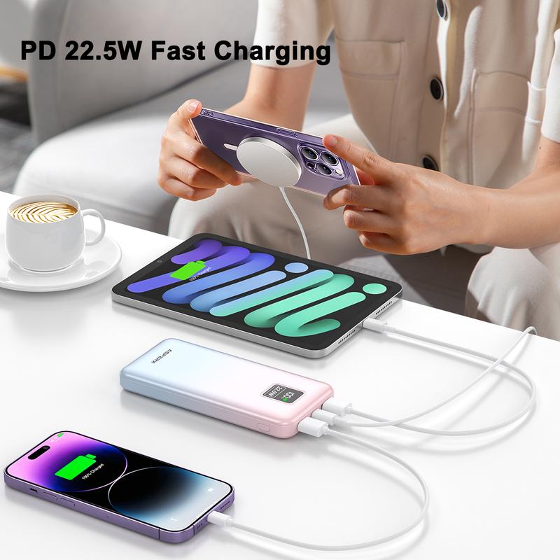 AsperX 22.5W Fast Charging 2 Pack Power Banks 10000mAh Portable Charger with Digital Display, USB in&out, Charging Three Devices At Once, Batteries Pack for iPhone 16 15, Bluetooth headsets, AirPods, Apple Watch Accessories Smartphone, Stocking Stuffers