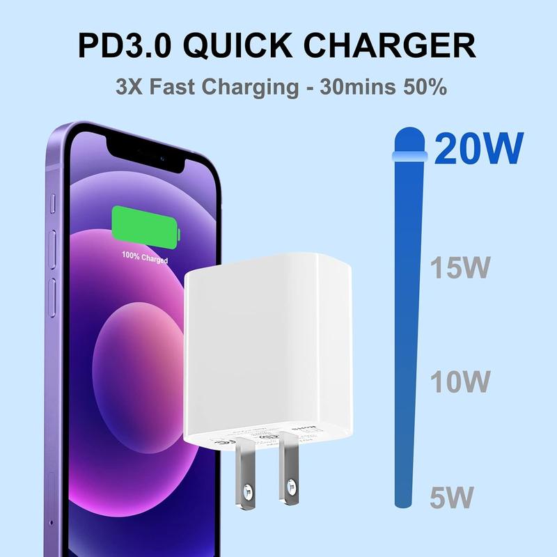 for iPhone Fast Charger,20W USB C Power Delivery Wall Charger Block, Compatible for iPhone14 13 12 11 Pro Max Mini Xs Xr X 8 iPad Galaxy, Pixel 4 3 and More