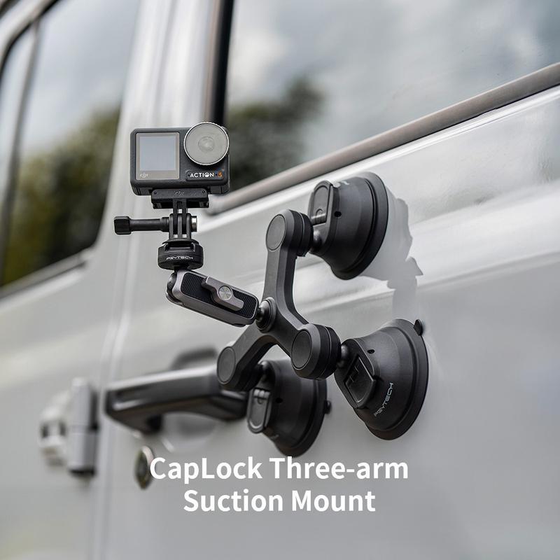 PGYTECH PGYTECH CapLock Three-arm Suction Mount Compatible for DJI OSMO Action 4 3 2, Gopro Hero 12 11 10 9, OSMO Pocket 3 2, Action Camera for Insta360 ONE RS R ONE X3 X2 with 1 4