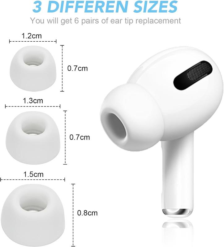 6 Pairs Replacement Ear Tips for AirPods Pro and AirPods Pro 2nd Generation with Noise Reduction Hole, Silicone Earbuds Tips