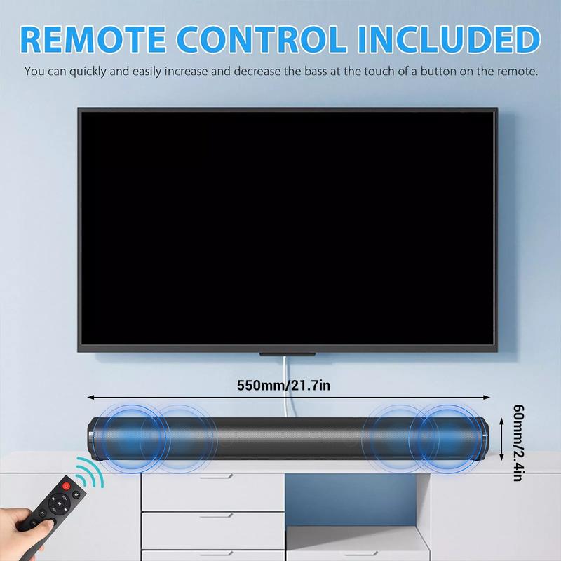 Powerful Wireless Surround Sound Bar System Bluetooth Subwoofer 4 Speaker TV Home Theater Remote Control Audio Button Cable Card