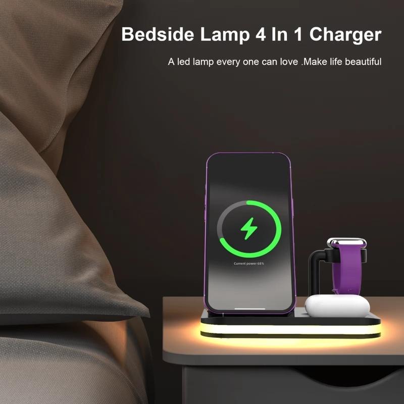 4In 1 Mobile Charging Station,15W Smartphone Wireless Charger Stand,& Watch & AirPods, Portable Charger Station for Electronic Devices, wireless fast wireless Adapter Magnetic Universal Foldable wireless  charging