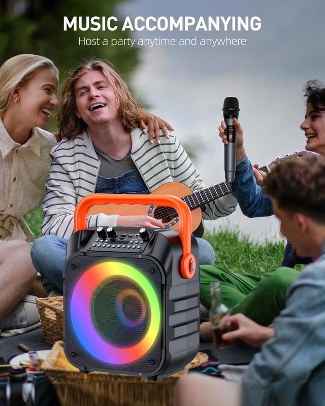 NW7Lbs Portable Bluetooth Speaker Karaoke Machine with 2 Wireless Microphones and Colorful Disco Lights