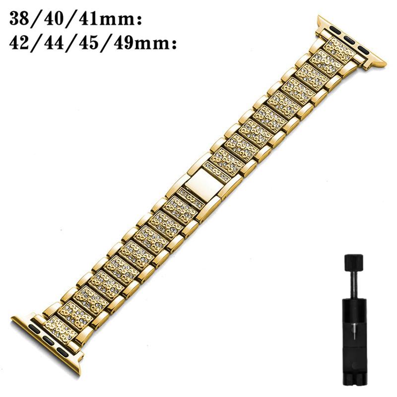 Three-Row Rhinestone Decor Watch Band, 1 Count Fashionable Watch Band for Women & Girls, Compatible with Apple Watch Ultra2 Ultra SE 2 SE 9 8 7 6 5 4 3 2 1