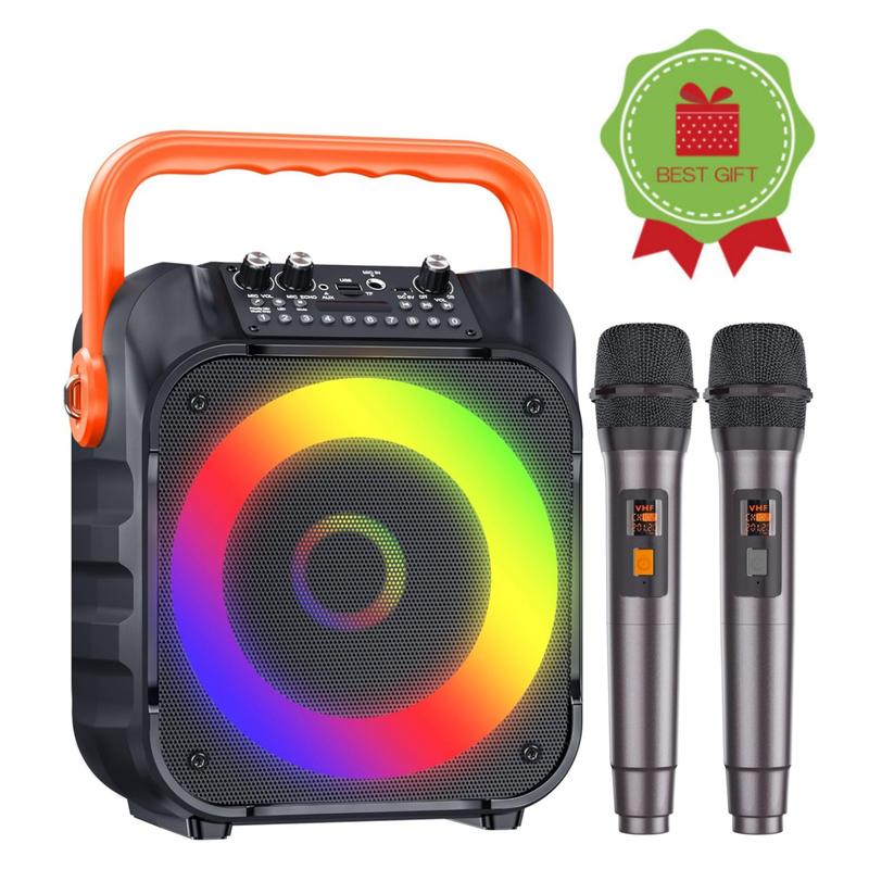 NW7Lbs Portable Bluetooth Speaker Karaoke Machine with 2 Wireless Microphones and Colorful Disco Lights