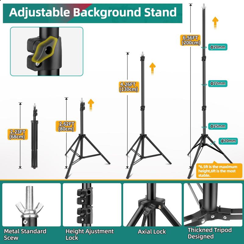 Photo Backdrop Stand, Backdrop Stand Party,10x6.5ft (WxH) Backdrop Stand Photo Studio, Adjustable Background Stand with 6 Clamp Carrying Bag for Birthday Photoshoot Projector Wedding