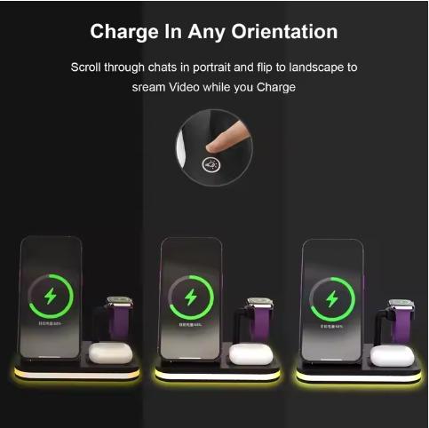 4In 1 Mobile Charging Station,15W Smartphone Wireless Charger Stand,& Watch & AirPods, Portable Charger Station for Electronic Devices, wireless fast wireless Adapter Magnetic Universal Foldable wireless  charging