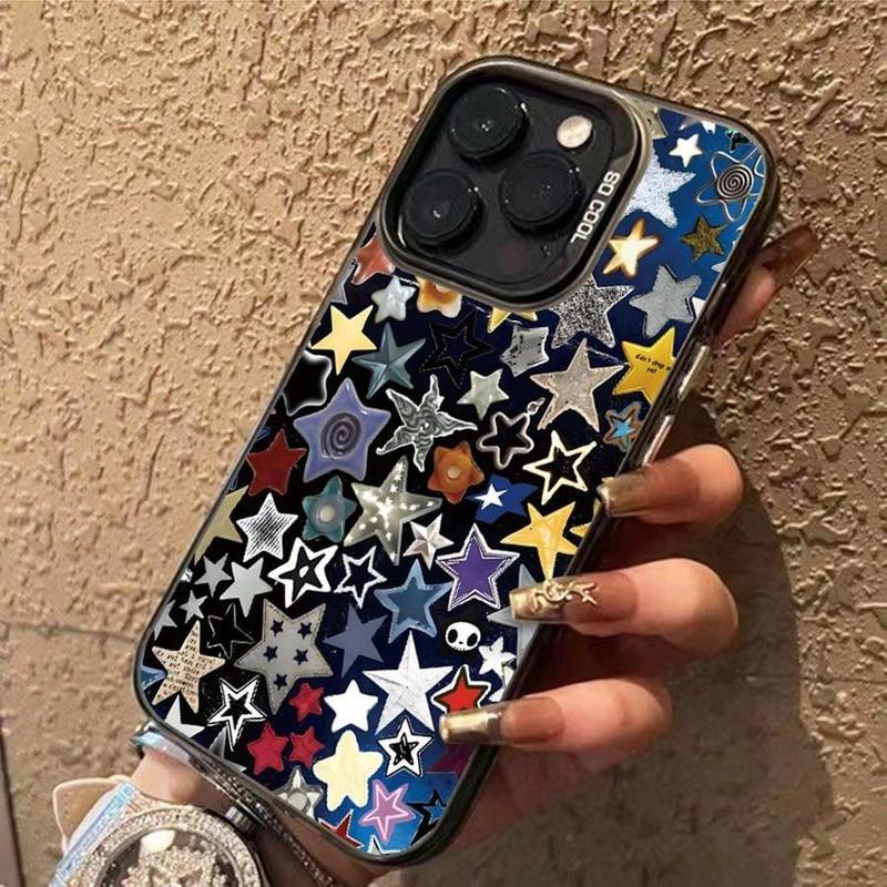 Star Pattern Matte Phone Case, Anti-drop Decorative Phone Protector Cover, Phone Accessories Compatible with iPhone 16 15 14 13 12 11 Pro Max