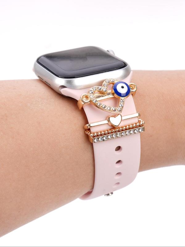 Heart & Rhinestone Decor Watch Band Decorative Ring, Cute Watch Band Decorative Ring for Women & Girls, Fashion Watch Accessories for Apple Watch