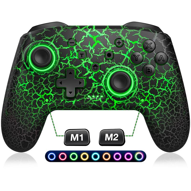 Wireless Switch Pro Controller,Switch Controllers Compatible With Nintendo Switch Lite OLED,Multi-Platform IOS Android Wired PC,Switch Pro Controller With 9 Adjustable Light Colors,Programmable,TURBO（XBOX Not Supported）