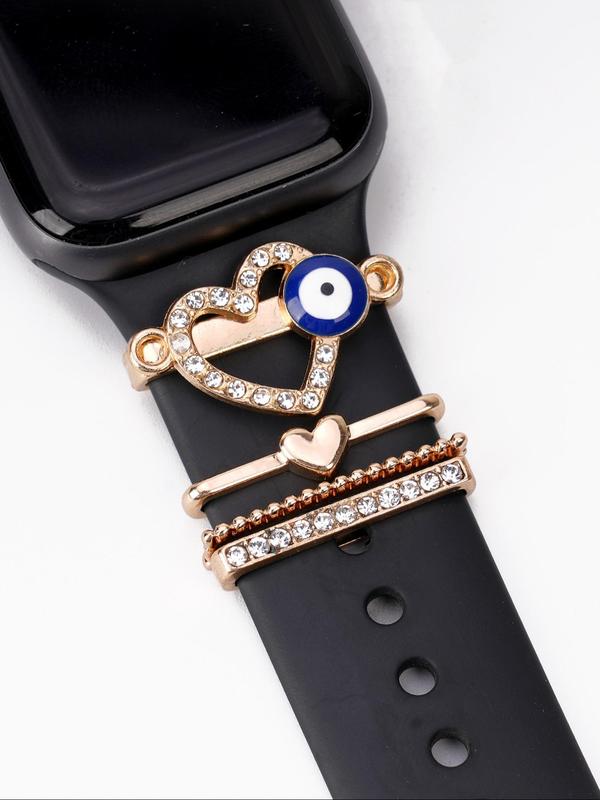 Heart & Rhinestone Decor Watch Band Decorative Ring, Cute Watch Band Decorative Ring for Women & Girls, Fashion Watch Accessories for Apple Watch