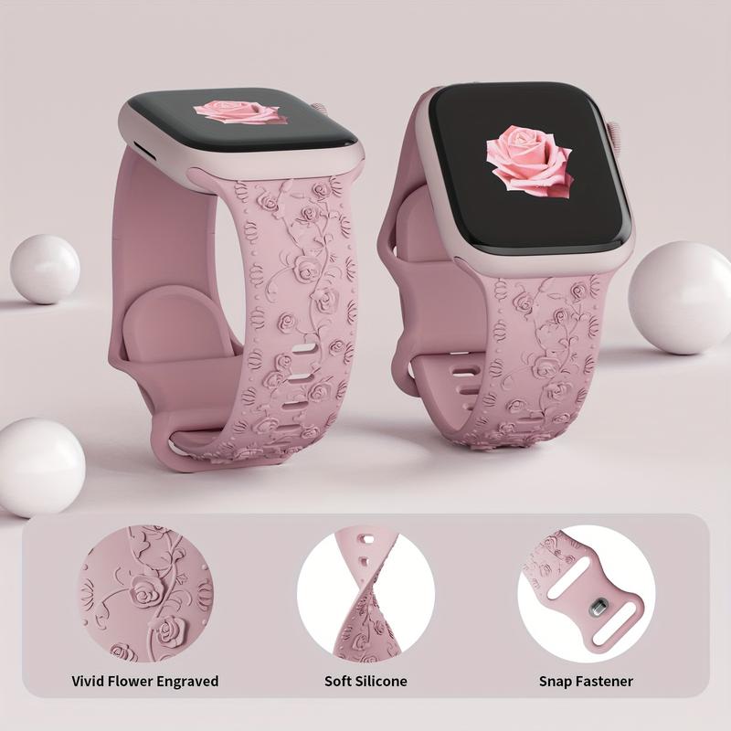 3 Pack Floral Carved Apple Watch Strap 40mm 41mm 38mm 45mm 44mm 49mm 42mm Women Men, Silicone Cute Floral Embossed Rose Flowers Print Sports Strap, for IWatch Strap Series 9 8 7 6 5 4 3 2 1 SE 2nd Ultra 2 1