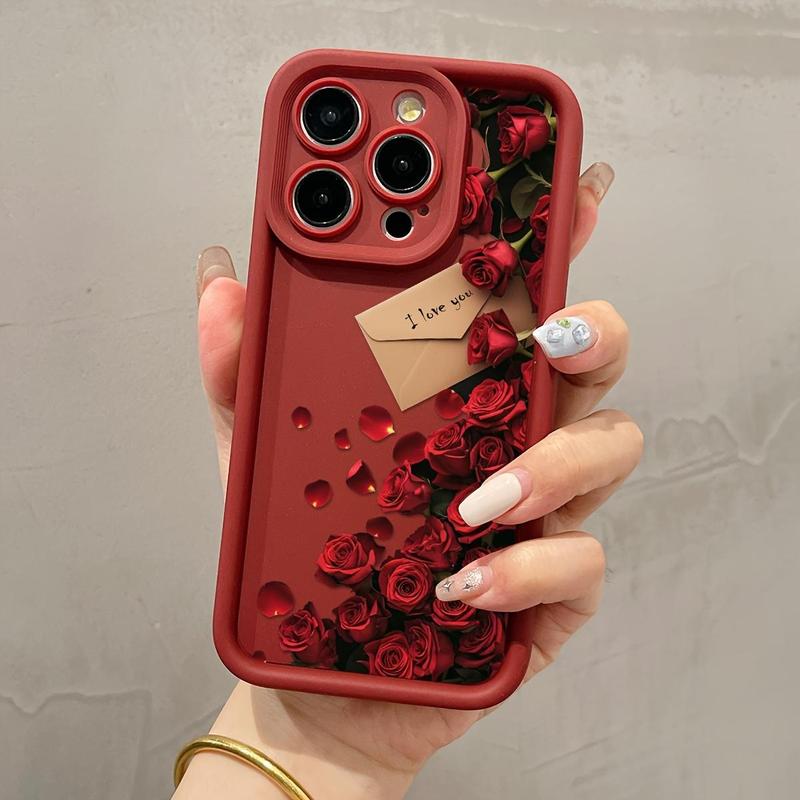 Rose Pattern Phone Case, Fashion Anti-drop Shockproof Phone Protective Cover, Phone Accessory Compatible with iPhone