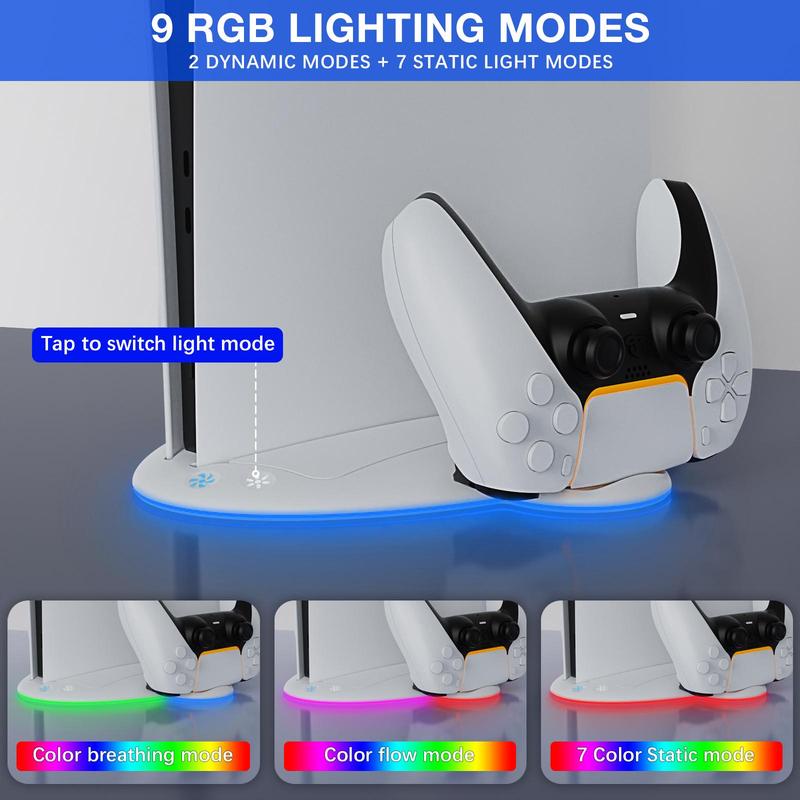 Multifunctional Cooling Base for PS5, Three Speed Adjustable Cooling Station with RGB Light, Game Console Accessories for Home