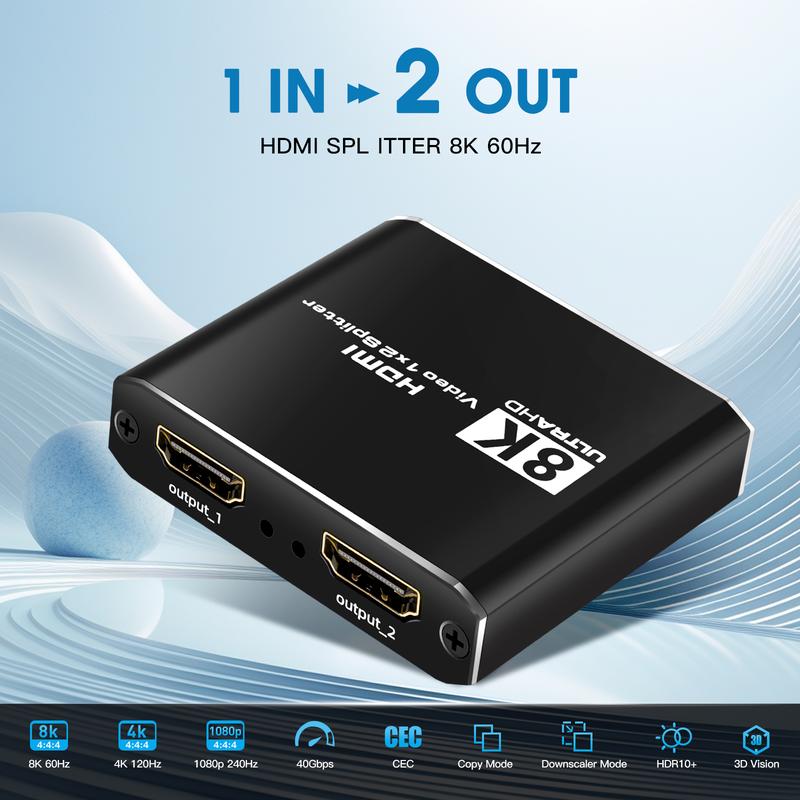 HDMI 1x2 8K60Hz 4K120Hz 1080P240Hz High-Definition Splitter for PS4 PS5, Computer, and TV with 1 Input and 2 Outputs Accessories hdmi splitter 4K HDMI