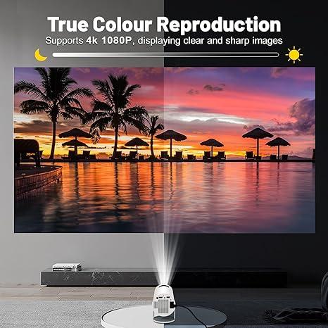 H-09 Fall Portable Outdoor Projector, 4K HD Projectors with WIFI & Bluetooth-compatible, Outdoor Portable Projector for Home & Outdoor Use, Projector for Bedroom, Mini Projector