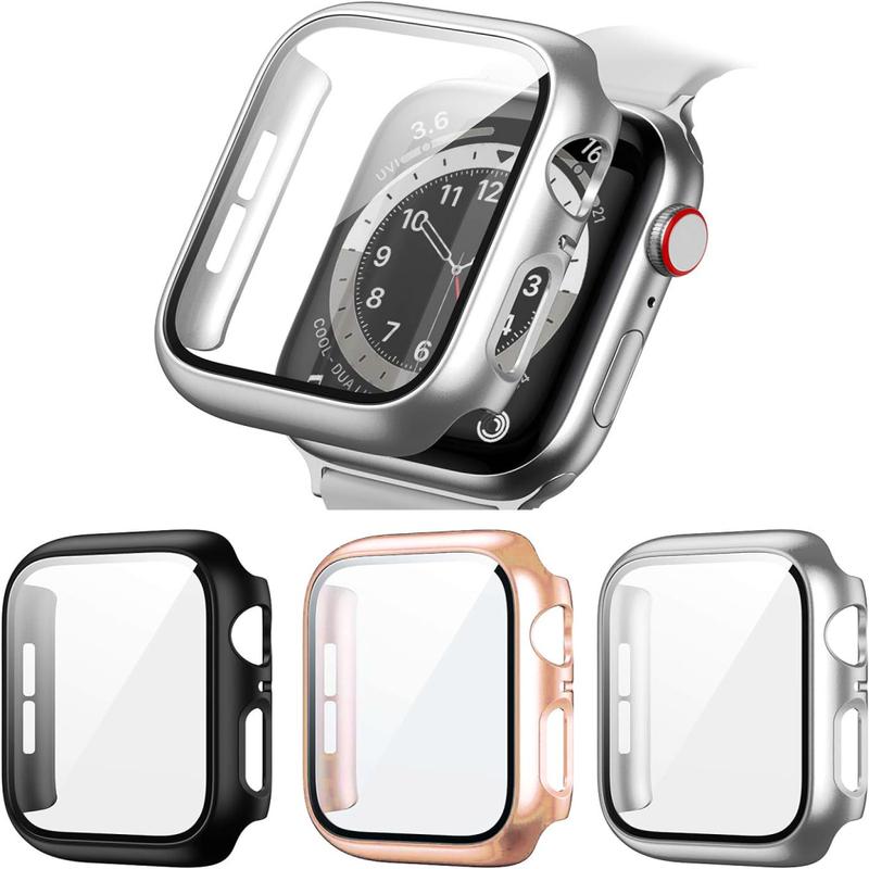 3 pack Glass+Cover For Apple Watch Cases 45mm 41mm 44mm 40mm  Accessories Plated Screen Protector iWatch series 9 8 7 6 5 4 SE&SE2 Case Wearable Handheld Protection