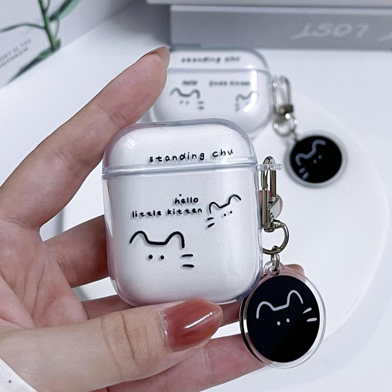 Cute Cat Design Earphone Case with Keychain, 1 Count Earphone Protective Cover, Earphone Accessories Compatible with AirPods