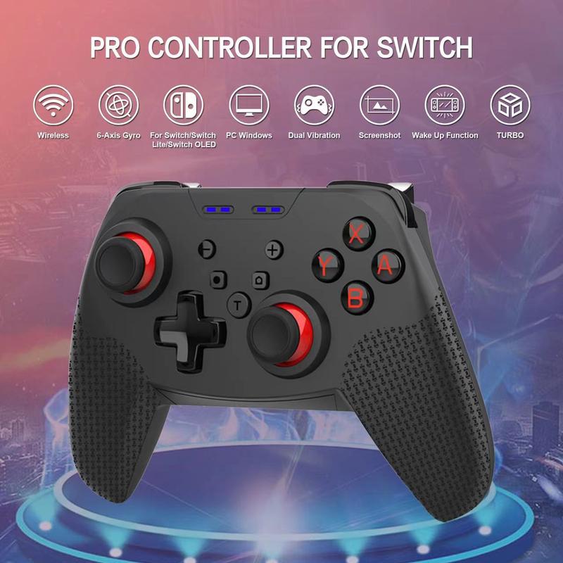 Controller For Switch Pro Wireless Gamepad Compatible For Switch Switch Lite OLED, Game Accessories for Switch Console Wireless Controllers Work with Android Mobile Smartphone PC with 6 Axis-Gyro Dual Vibration TURBO & Wake Up 4 Colors