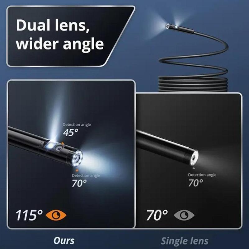 Waterproof Dual Lens Borescope, LED Light Pipe Camera with APP Control, IP68 Waterproof Pipe Camera, Suitable for Car Inspection