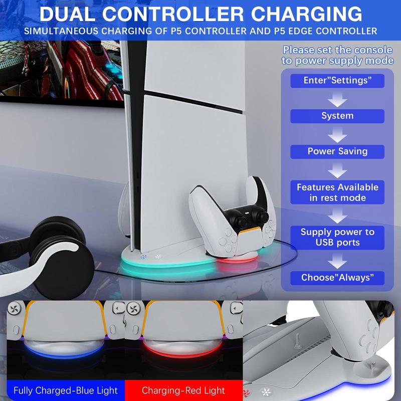 Multifunctional Cooling Base for PS5, Three Speed Adjustable Cooling Station with RGB Light, Game Console Accessories for Home