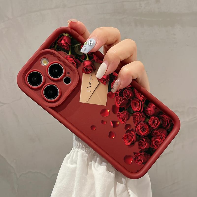 Rose Pattern Phone Case, Fashion Anti-drop Shockproof Phone Protective Cover, Phone Accessory Compatible with iPhone