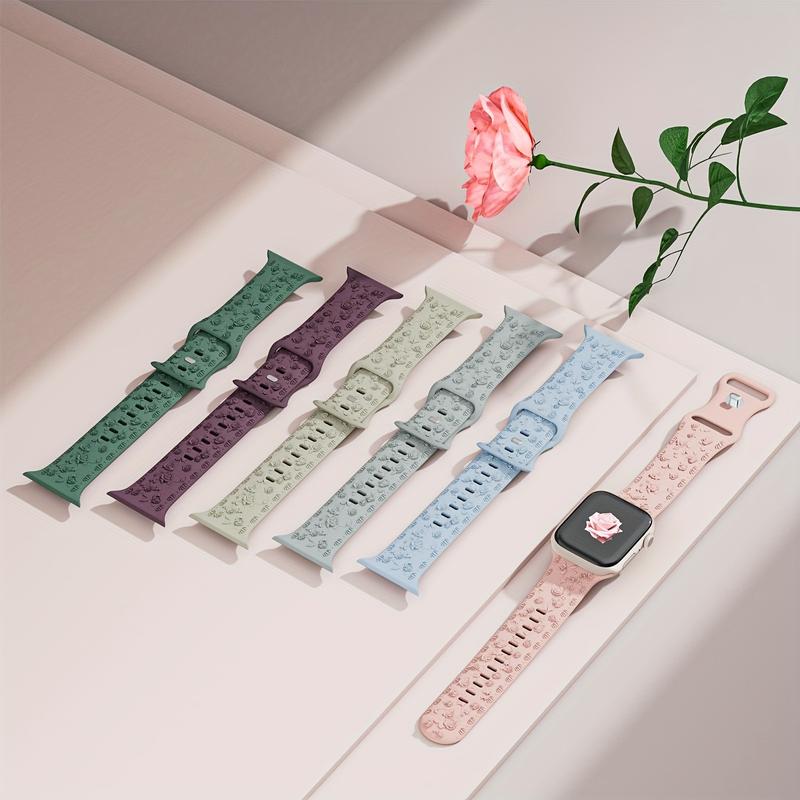 3 Pack Floral Carved Apple Watch Strap 40mm 41mm 38mm 45mm 44mm 49mm 42mm Women Men, Silicone Cute Floral Embossed Rose Flowers Print Sports Strap, for IWatch Strap Series 9 8 7 6 5 4 3 2 1 SE 2nd Ultra 2 1