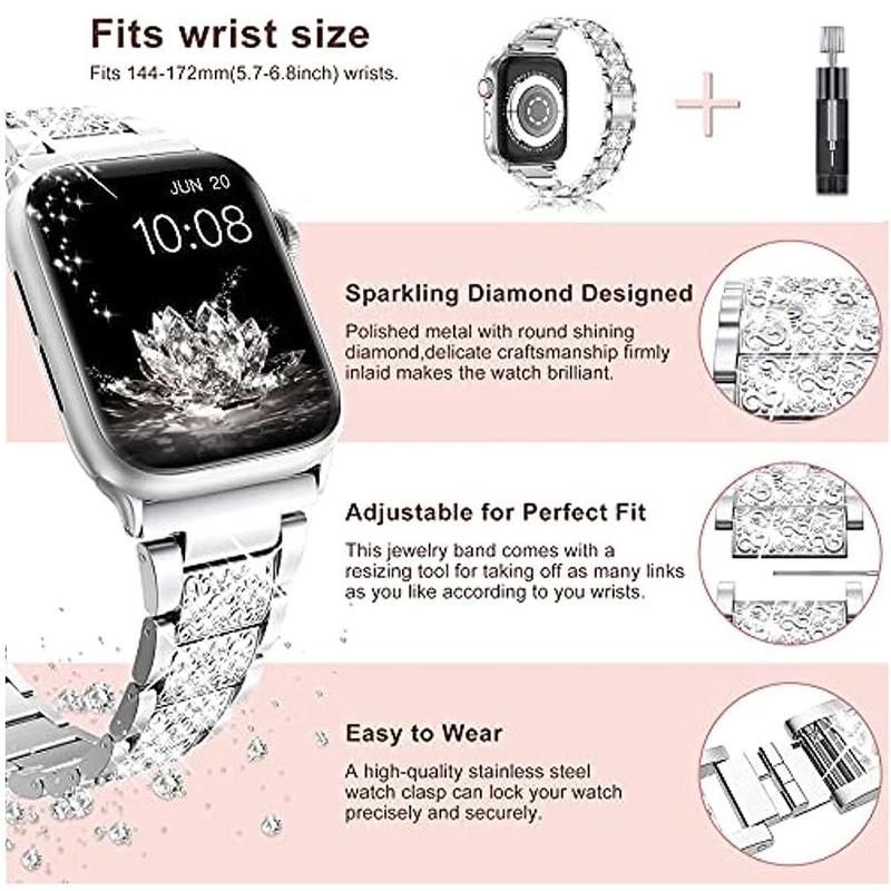 Rhinestone Decorated Smartwatch Band (Band Only), 1 Count Stainless Steel Watchband, Smart Watch Band, Watchband Compatible with Apple Smartwatches Ultra 8 7 6 SE 5 4 3, Watches Band, Wearable Accessories for Women